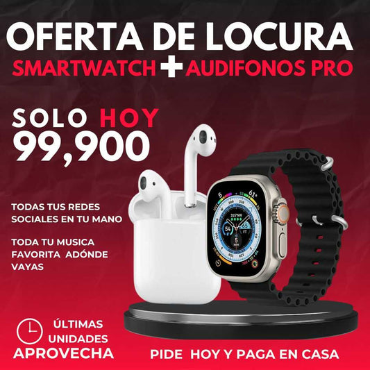COMBO DE LOCURA Smartwatch Ultra+Audifonos Pro VERSIÓN 2024
